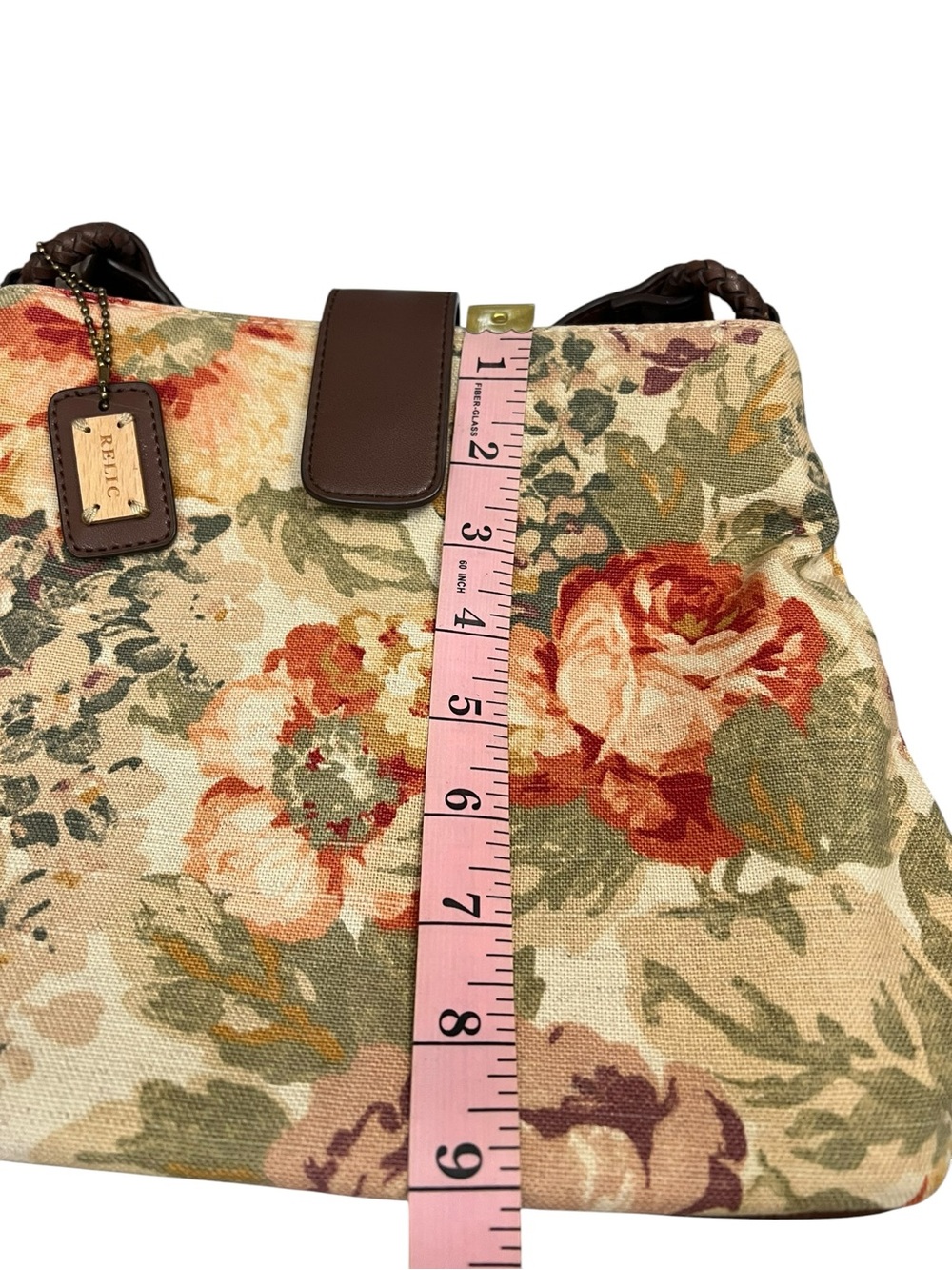 Relic Floral Canvas tapestry Shoulder Bag with Brown Trim EUC - Picture 3 of 9